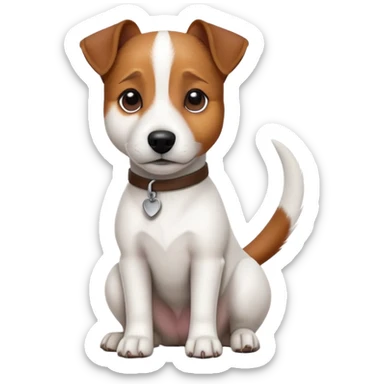 cinematic-[jack Russel terrier]-realistic-full-body-sitting-emoji,-tail-resting-loosely-beside-its-paws,-head-tilted-dramatically, -sleek-[brown and white]-fur,-simplified-yet-realistic-focused-features,-highly-detailed,-glowing-with-an-almost-sarcastic-glow sticker