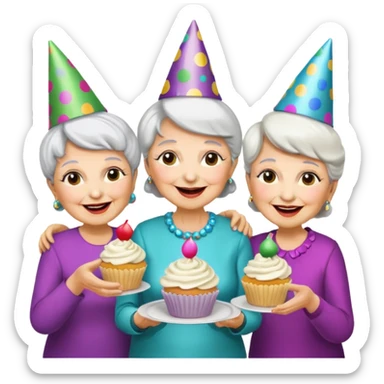 Grandmas dancing in disco party eating cupcakes  sticker
