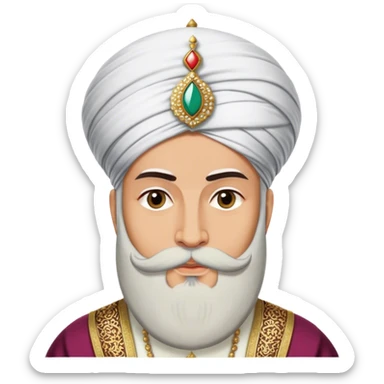 ​Cinematic Realistic Portrait of Suleiman the Magnificent, depicted as a regal Ottoman sultan adorned with a large, white, round, tall turban and a majesti beard, his commanding gaze bathed in warm, historic lighting that exudes timeless authority and grandeur, sticker