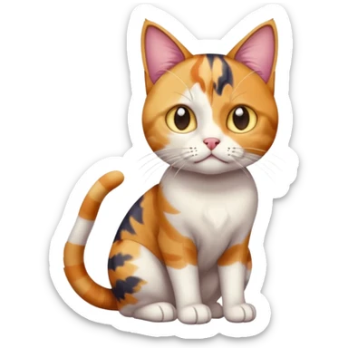 full body colourful calico tabby cat with disproportioned head with an anxious face and white front legs sticker