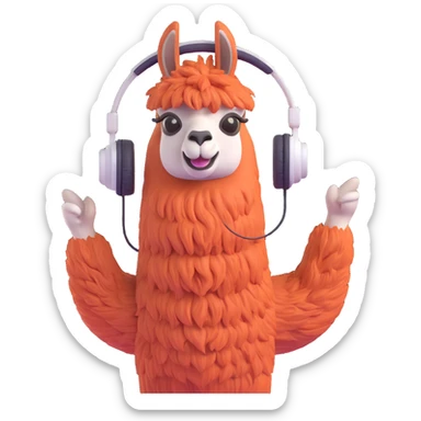 a llama spinning records as a DJ, energetic vibe sticker