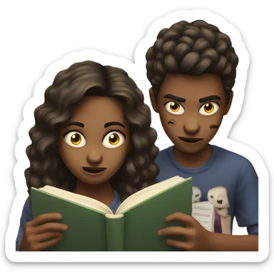 Teenager siblings reading a horror book  sticker