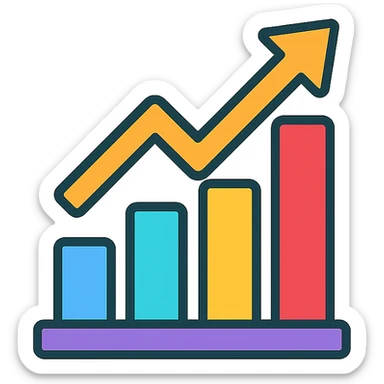 modern icon of an upward growth arrow with a bar chart, visually explaining company growth or investment returns sticker
