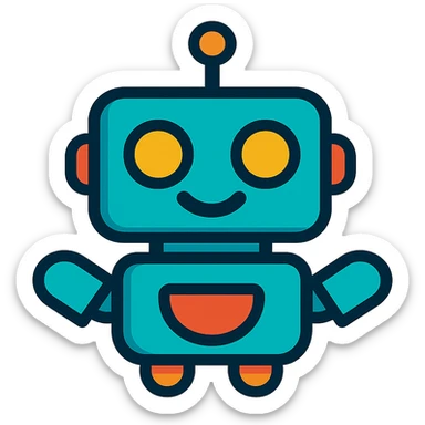 logo for Discord server about AI, cartoon style, bright colors, cute robot icon, no text sticker