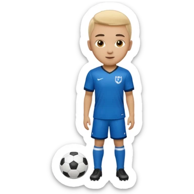 Apple iOS emoji style soccer player standing, front view, glossy 3D, stadium lights sticker