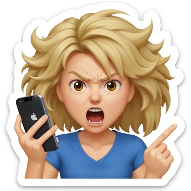 furious girl yelling into a smartphone, intense facial expression, energetic sticker