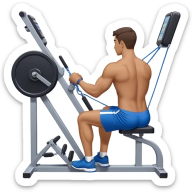 back view of man with blue shorts using seated cable-rows machine sticker
