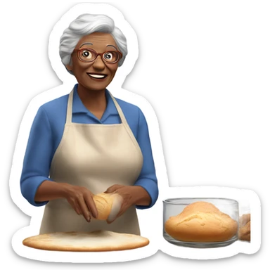 Create a 3d hyper realistic photo of a senior woman baking  sticker