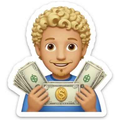 boy with curls blond and goate mogging is making a money spread sticker