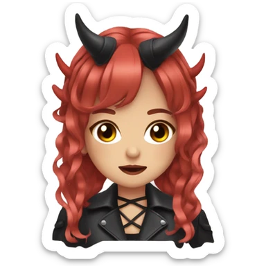demon hime gyaru girl, red hair, black eyes, oni horns, leather coat sticker