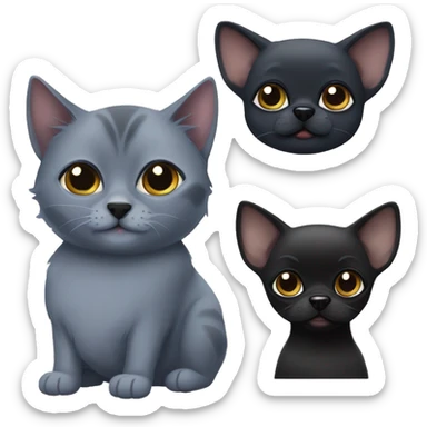 a big russian blue cat and two small black chihuahuas sticker