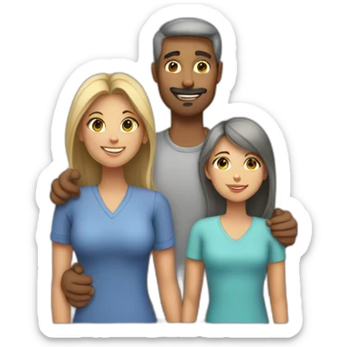 Family mom, dad, daughter and gray cat sticker