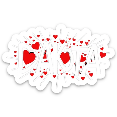 The word Dakota exploding with hearts sticker