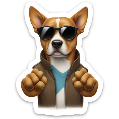 dog doing chill hand sign with sunglasses sticker