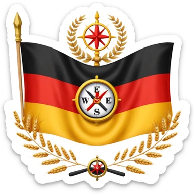 The flag of East Germany (the German Democratic Republic or GDR) consisted of the traditional German black, red, and gold horizontal tricolor, distinguished by a central emblem of a Centered in the red band, the national emblem featured a hammer, a compass, wreath of wheat. sticker