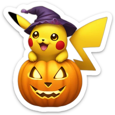 Cute Pikachu holding halloween pumpkin sticker