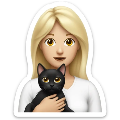 Blonde mom with bangs holding black cat with white chin with white chest sticker