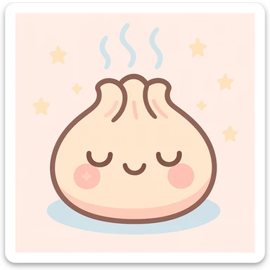 kawaii dumpling with closed eyes, happy expression, steam rising sticker