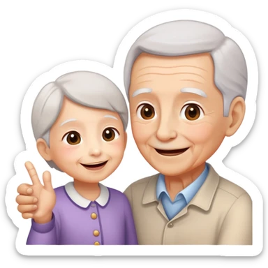 child greeting or helping an elderly person, cheerful and respectful sticker