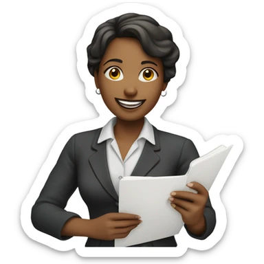 Lady teacher hold the empty pad with normal smile sticker