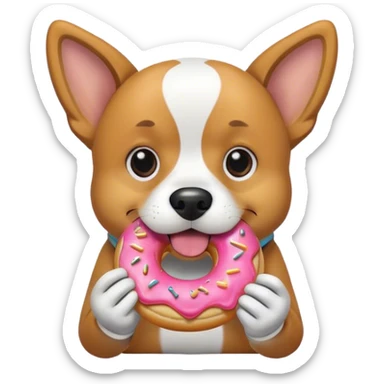 Dog munching on a donut sticker