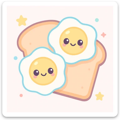 sunny side up eggs on toast, cute kawaii style, cheerful expression sticker