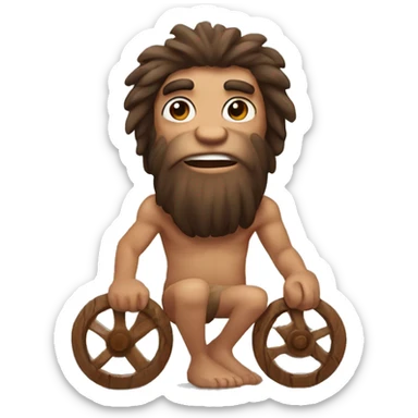 caveman with wooden wheels sticker