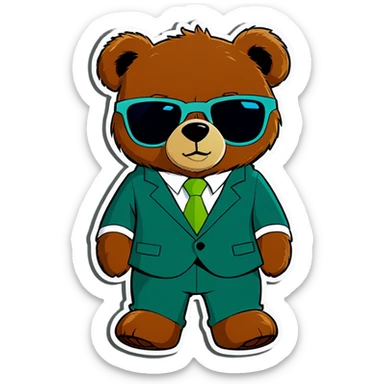 Half Teddy bear with a warm green suit and sunglasses in green instead or blue sticker