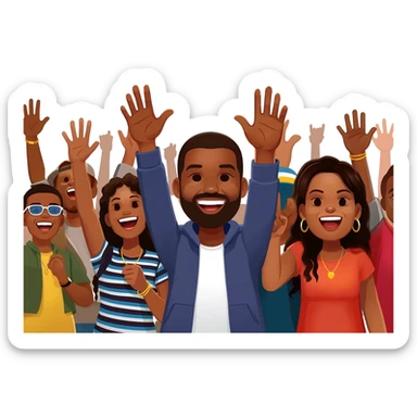 Group of African American men and women fans at hip hop concert with hands raised enjoying the music sticker