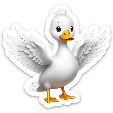 cinematic-[white duck]-realistic-full-body-perched-emoji,-wings-tucked-neatly,-head-tilted-dramatically,-sleek-[white]-feathers,-simplified-yet-realistic-focused-features,-highly-detailed,-glowing-with-an-almost-sarcastic-glow sticker