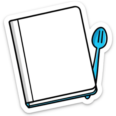 Closed cookbook with a fork and spoon symbol on the cover – collection of recipes sticker