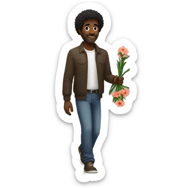 ebony man walk with fowers in his hands  sticker