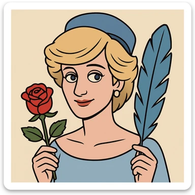 Princess Diana a red rose a blue feather  sticker