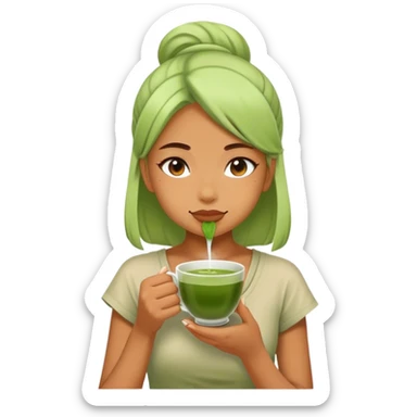 A girl drinking matcha tea sticker
