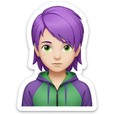 Gut with purple hair and a green tracksuit sticker