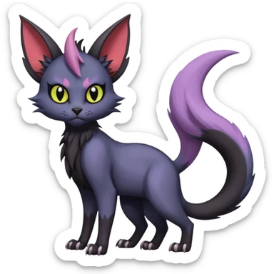 Dark gloomy gothic Black edgy cute Noivern-Noibat-Purloin-Torracat-Lykoi-Caracal-cat-Fakemon-fusion-hybrid-creature with an imp tail  sticker