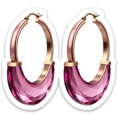 colorshifting burgundy to pale pink gemstone, large size hoop earrings, rendering, isolated 
 sticker