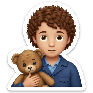 curly hair boy with bear  sticker