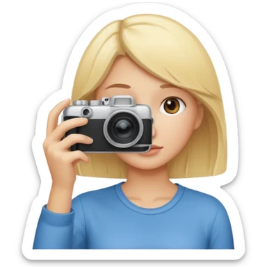 blonde cartoon girl taking picture camera in front of her face sticker