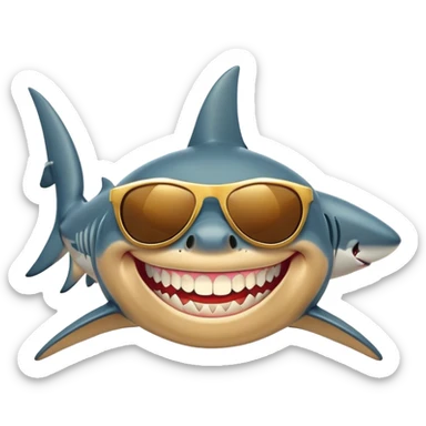 cartoon shark smiling with gold teeth wearing dark sunglasses sticker