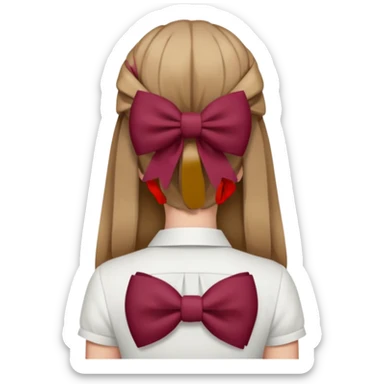 A burgundy bow in dark blond hair from the back sticker