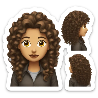 Mujer pelo largo rizado mechas castaño sticker