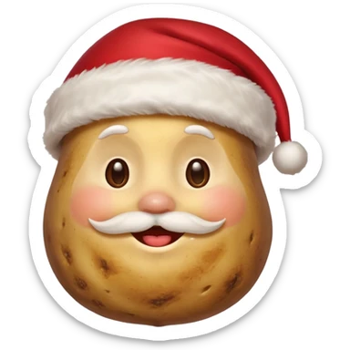 Potato with a face and a Santa Christmas hat on sticker