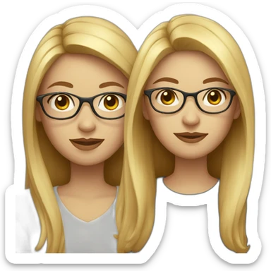 Two women. First woman with blond half lang hair, glasses and fair skin. Second woman with long brown hair and fair skin sticker