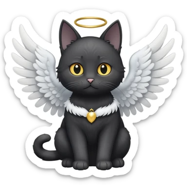 a black cat with white angel wings sticker