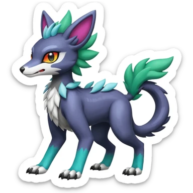 Meloetta-Vernid-Poochyena-Sergal-Protogen-hybrid-fusion-Fakémon-creature, full body sticker