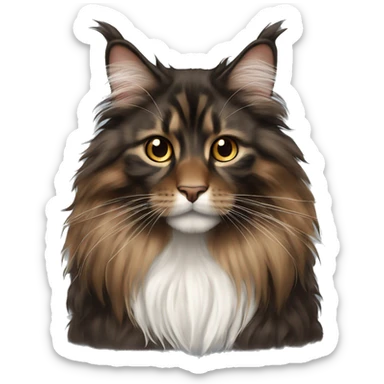 Long haired brown and black main coon with small white on chest sticker