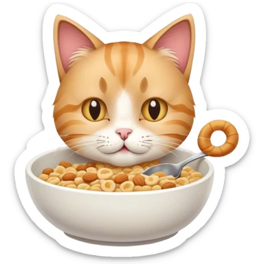 Cat eating cereal tired  sticker
