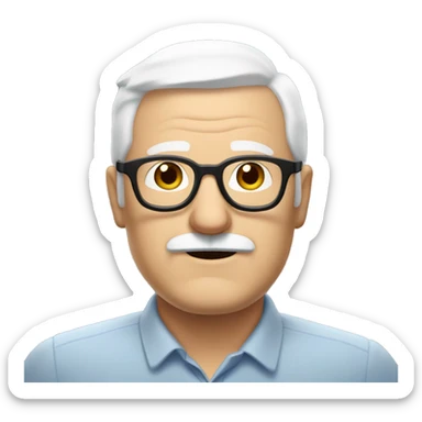 plump white old man, short white hair, black glasses, white mustache no beard sticker