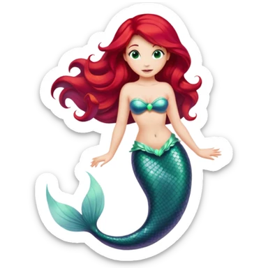Ariel mermaid princess with red hair and green tail sticker